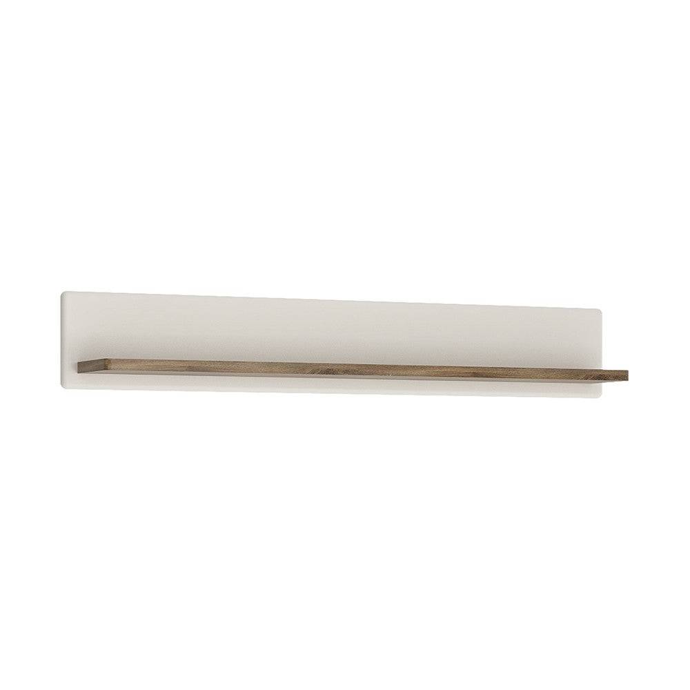 Toledo 138cm White Gloss & Oak Wall Shelf - Price Crash Furniture