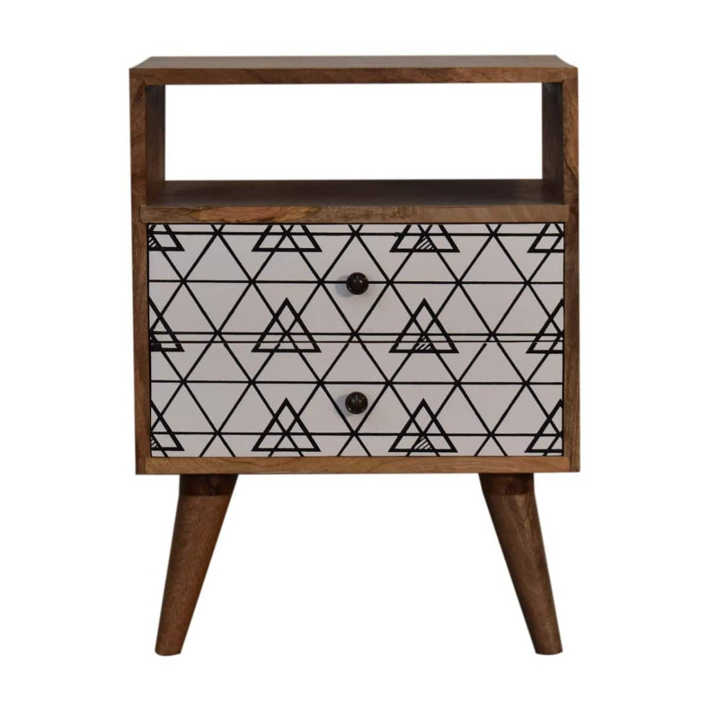 Triangle Printed Bedside Cabinet Unit with Open Slot - Price Crash Furniture