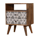 Triangle Printed Bedside Cabinet Unit with Open Slot - Price Crash Furniture