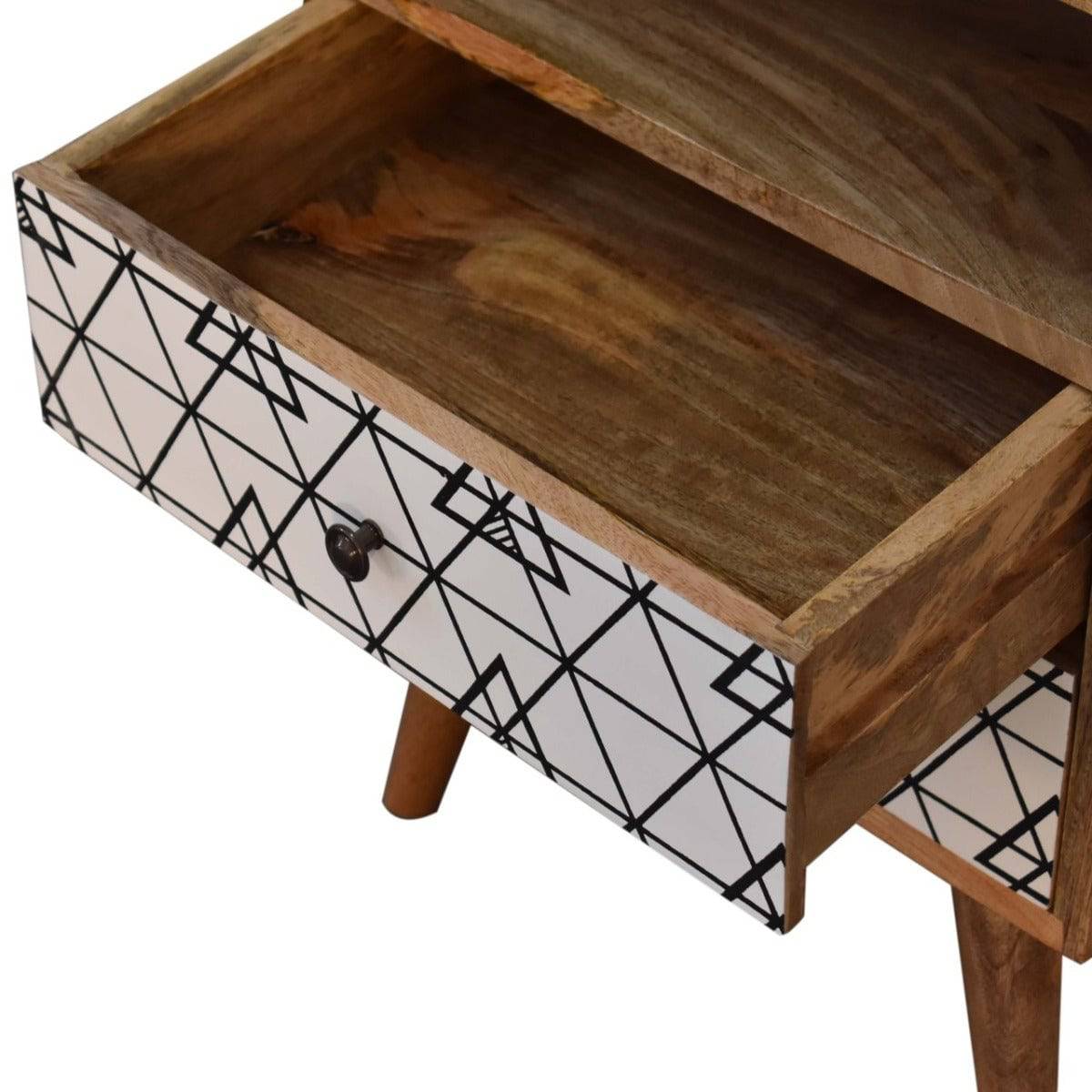 Triangle Printed Bedside Cabinet Unit with Open Slot - Price Crash Furniture