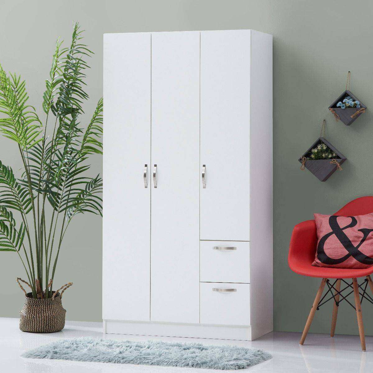 3 DOOR DOUBLE WARDROBE IN WHITE - Price Crash Furniture