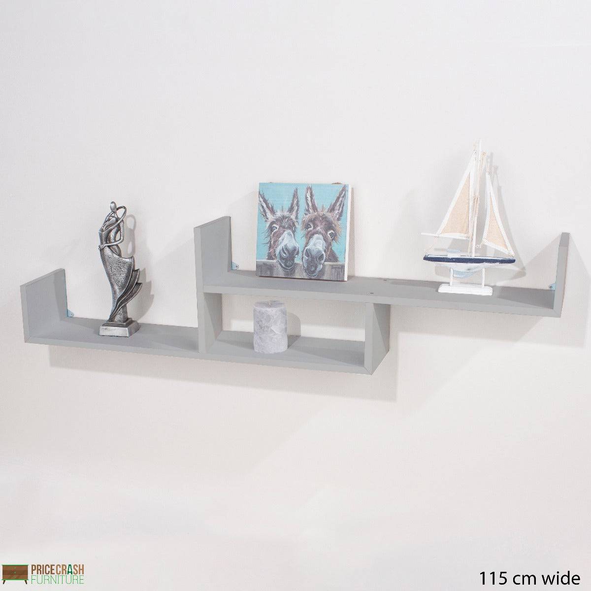 Tweed Floating 2-Tier Wall Shelf in Grey by Core - Price Crash Furniture