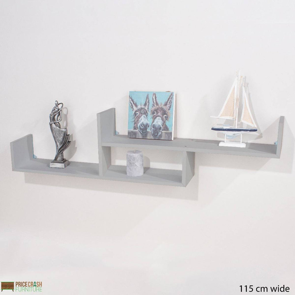 Tweed Floating 2-Tier Wall Shelf in Grey by Core - Price Crash Furniture