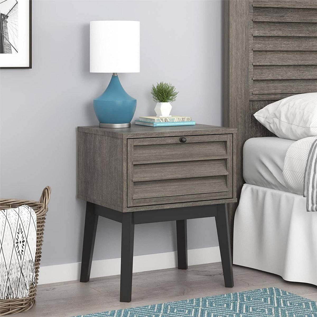 Vaughn Bedside Cabinet Side Table in Grey Oak by Dorel - Price Crash Furniture