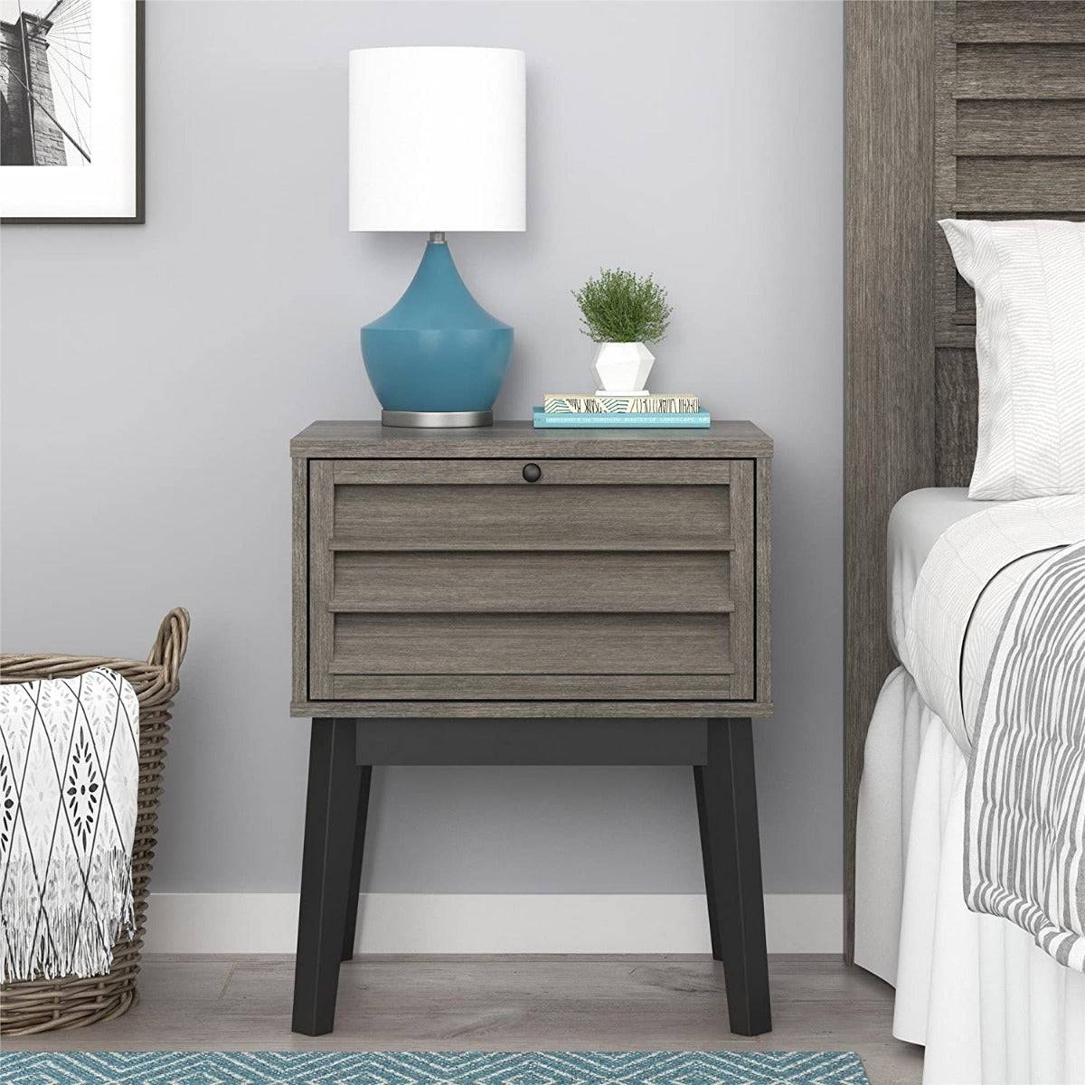 Vaughn Bedside Cabinet Side Table in Grey Oak by Dorel - Price Crash Furniture