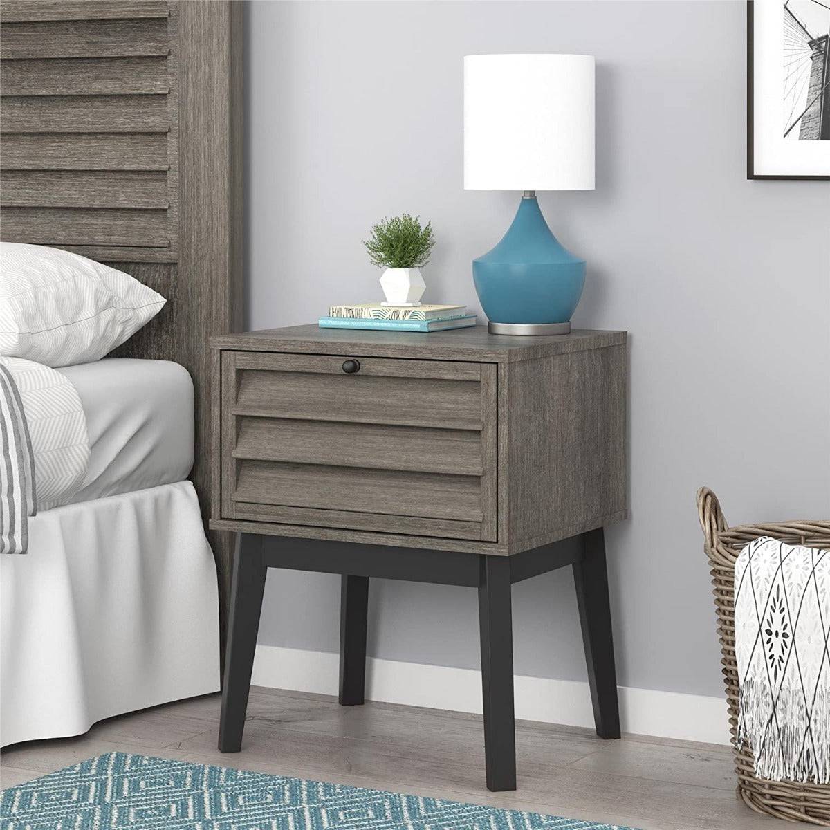 Vaughn Bedside Cabinet Side Table in Grey Oak by Dorel - Price Crash Furniture