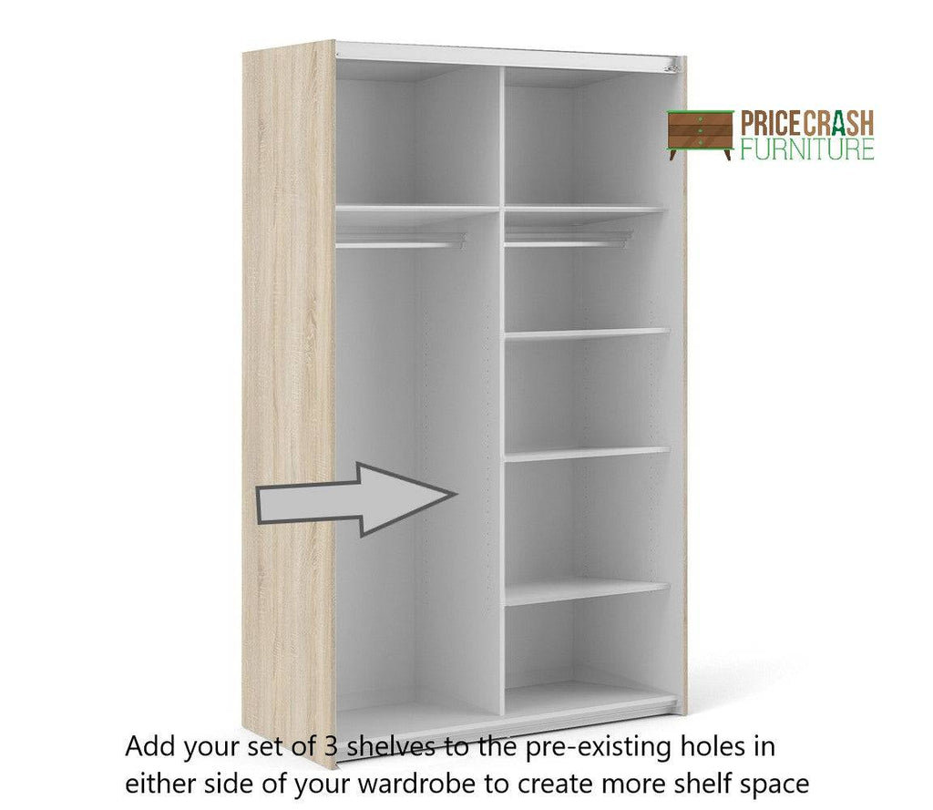 Verona set of 3 extra shelves - Narrow (for 120 cm sliding wardrobe) - Price Crash Furniture