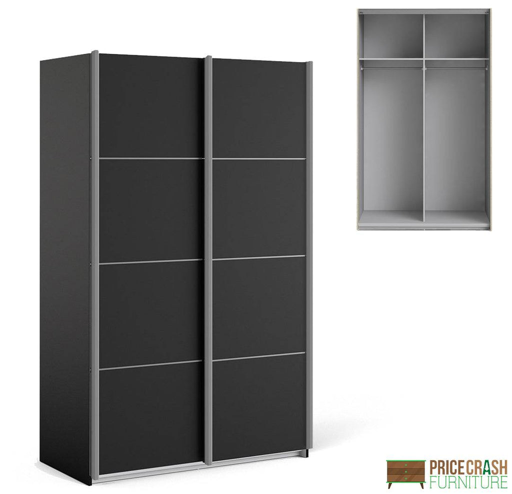 Verona Sliding Wardrobe 120cm in Black Matte with Black Doors with 2 Shelves - Price Crash Furniture