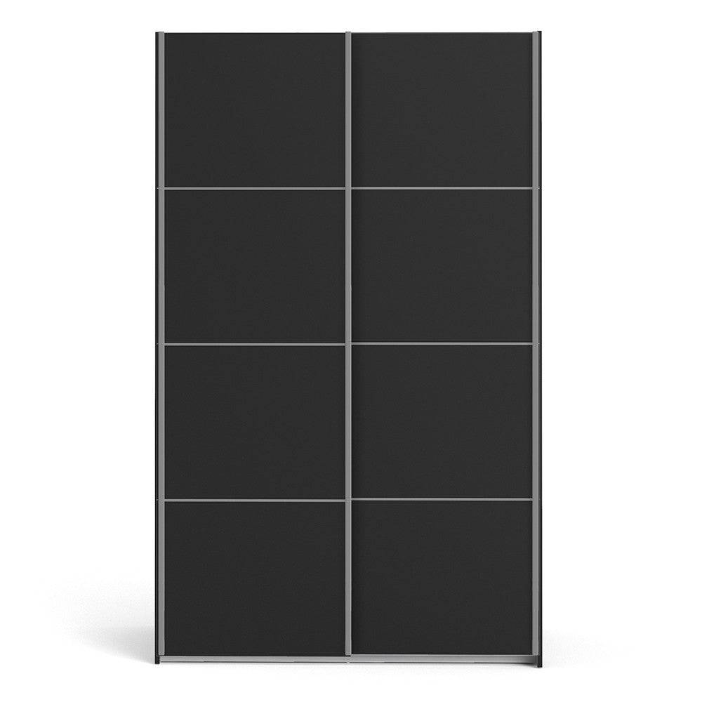 Verona Sliding Wardrobe 120cm in Black Matte with Black Doors with 2 Shelves - Price Crash Furniture