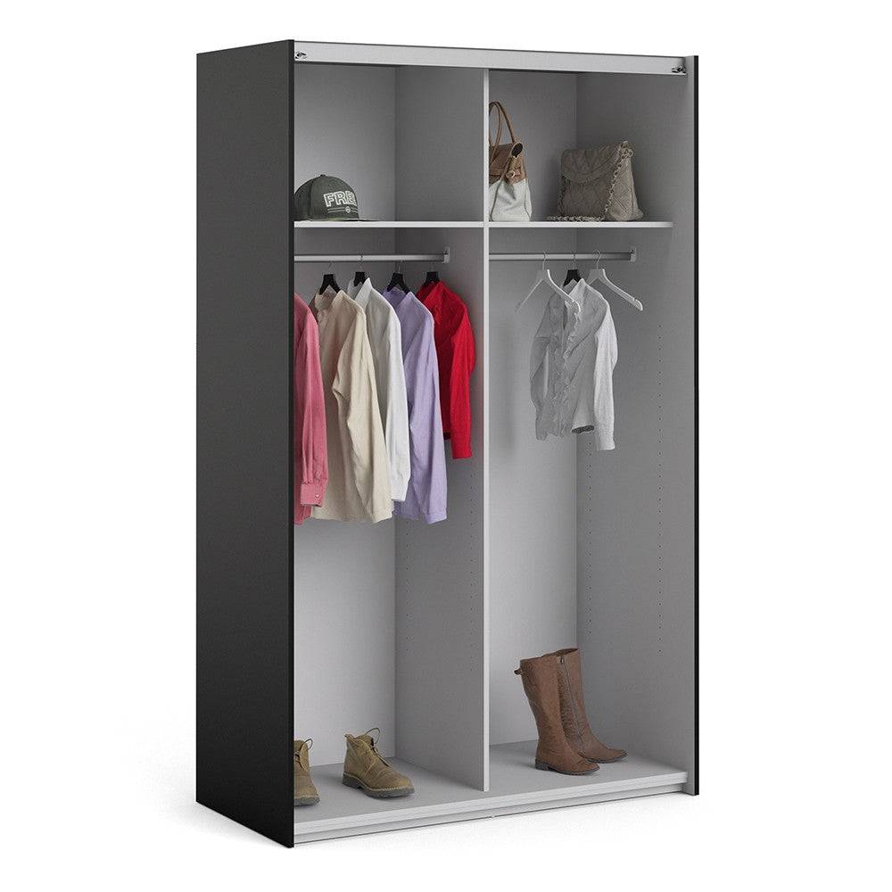 Verona Sliding Wardrobe 120cm in Black Matte with Black Doors with 2 Shelves - Price Crash Furniture