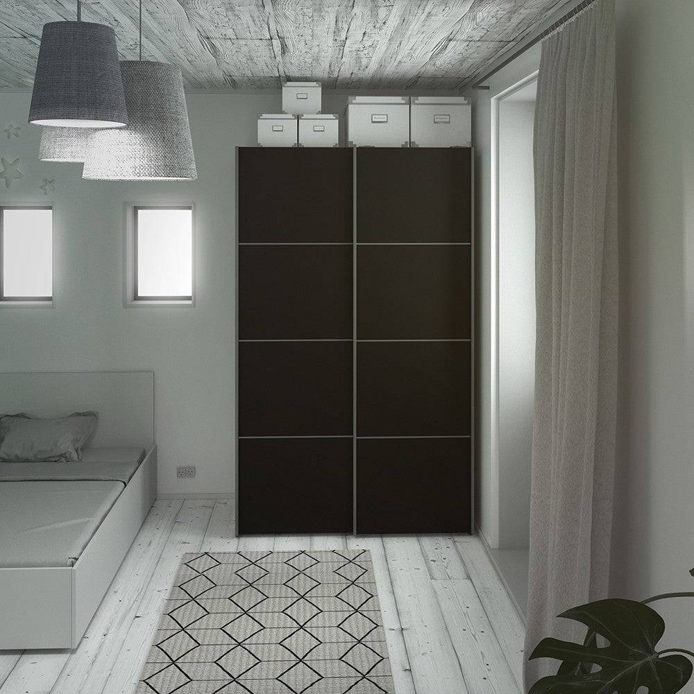 Verona Sliding Wardrobe 120cm in Black Matte with Black Doors with 2 Shelves - Price Crash Furniture