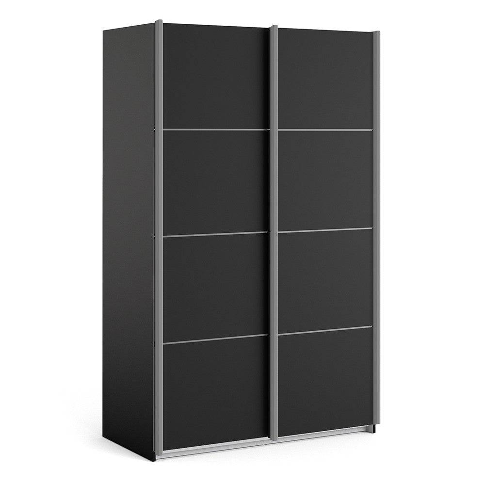 Verona Sliding Wardrobe 120cm in Black Matte with Black Doors with 5 Shelves - Price Crash Furniture