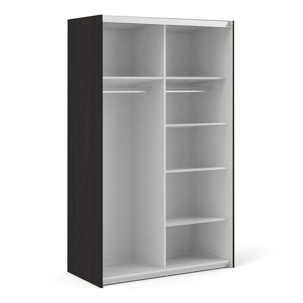 Verona Sliding Wardrobe 120cm in Black Matte with Black Doors with 5 Shelves - Price Crash Furniture