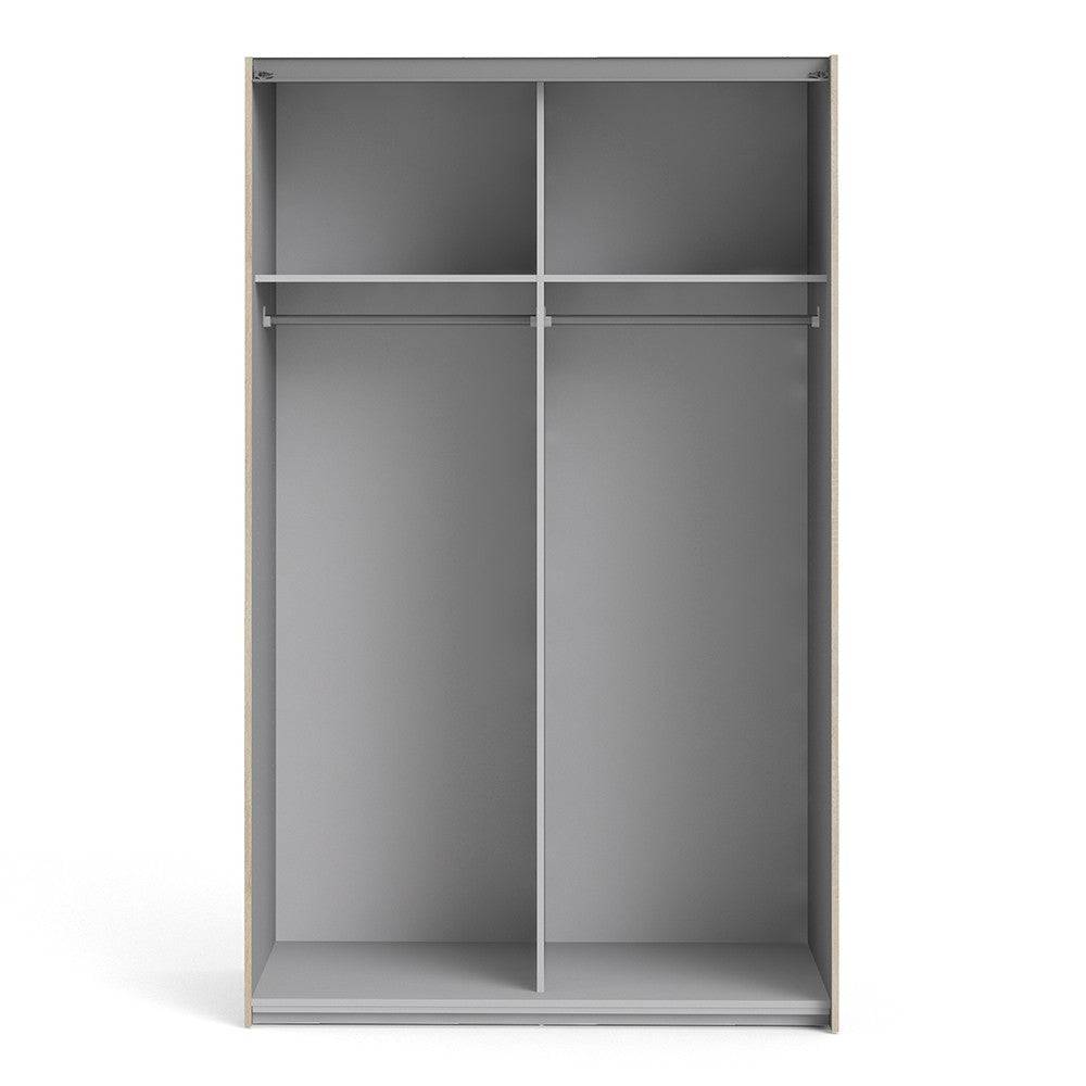 Verona Sliding Wardrobe 120cm in Black Matte with Oak Doors with 2 Shelves - Price Crash Furniture