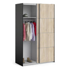 Verona Sliding Wardrobe 120cm in Black Matte with Oak Doors with 2 Shelves - Price Crash Furniture