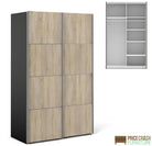 Verona Sliding Wardrobe 120cm in Black Matte with Oak Doors with 5 Shelves - Price Crash Furniture