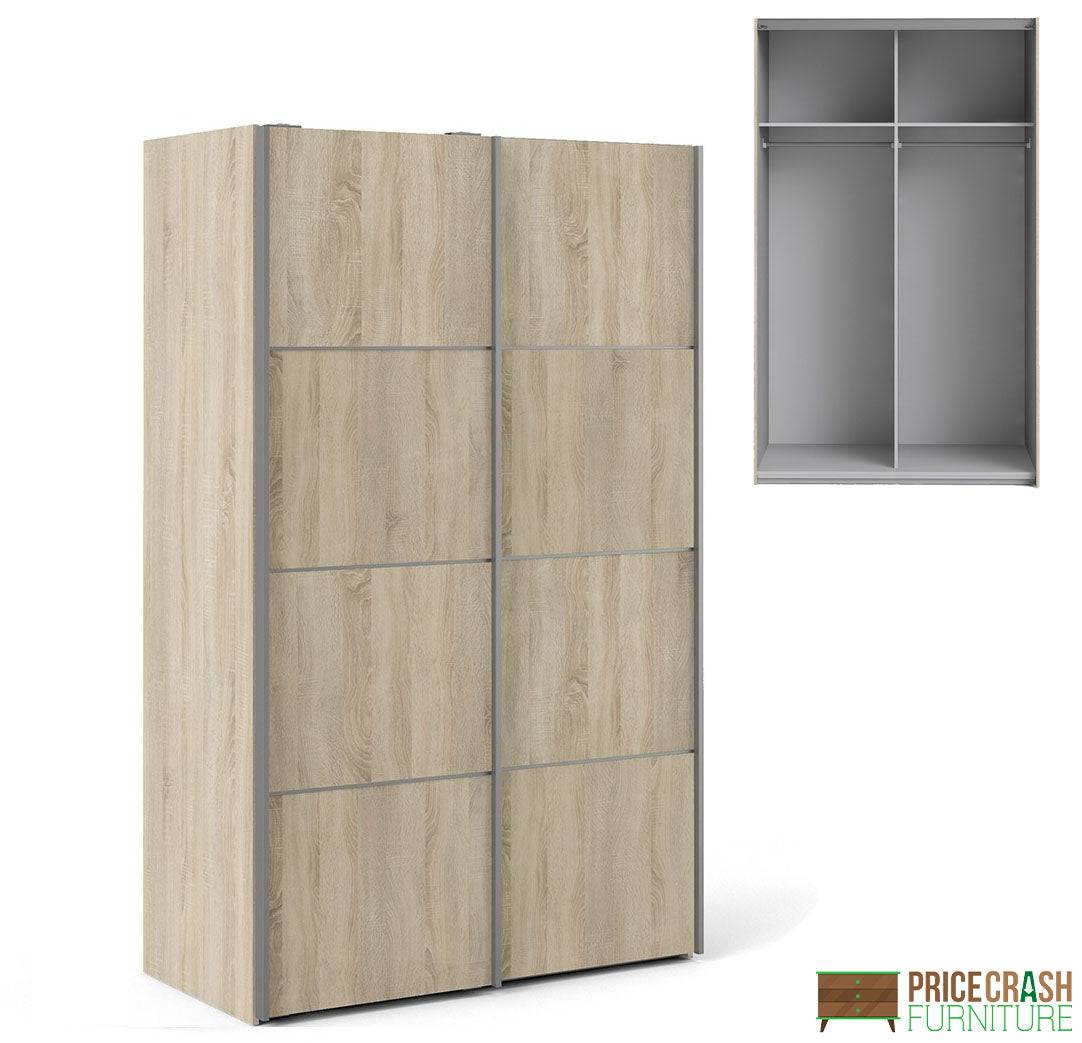 Verona Sliding Wardrobe 120cm in Oak with Oak Doors with 2 Shelves - Price Crash Furniture