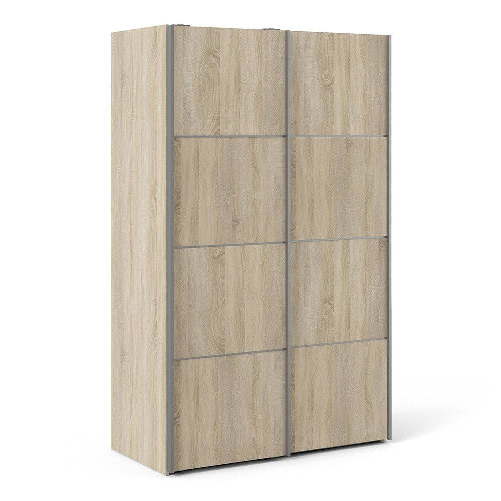 Verona Sliding Wardrobe 120cm in Oak with Oak Doors with 2 Shelves - Price Crash Furniture