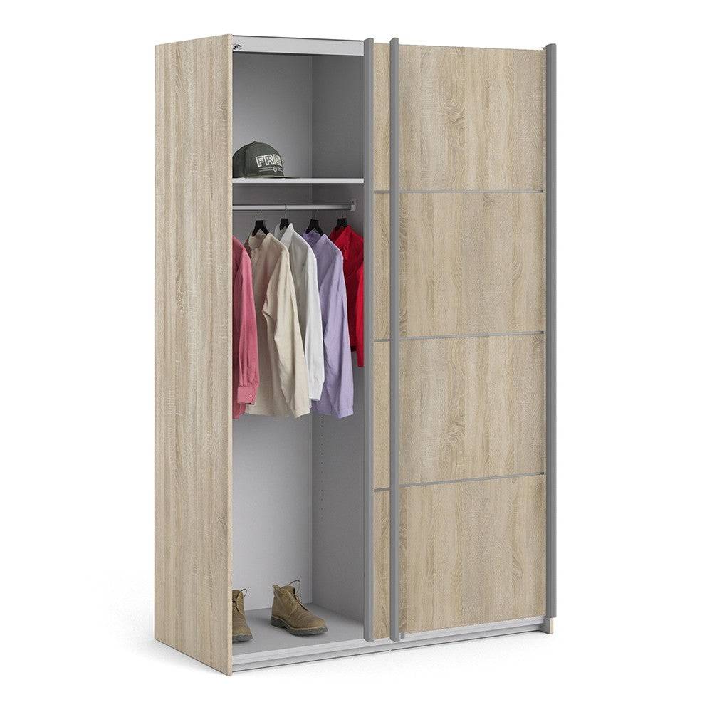 Verona Sliding Wardrobe 120cm in Oak with Oak Doors with 2 Shelves - Price Crash Furniture