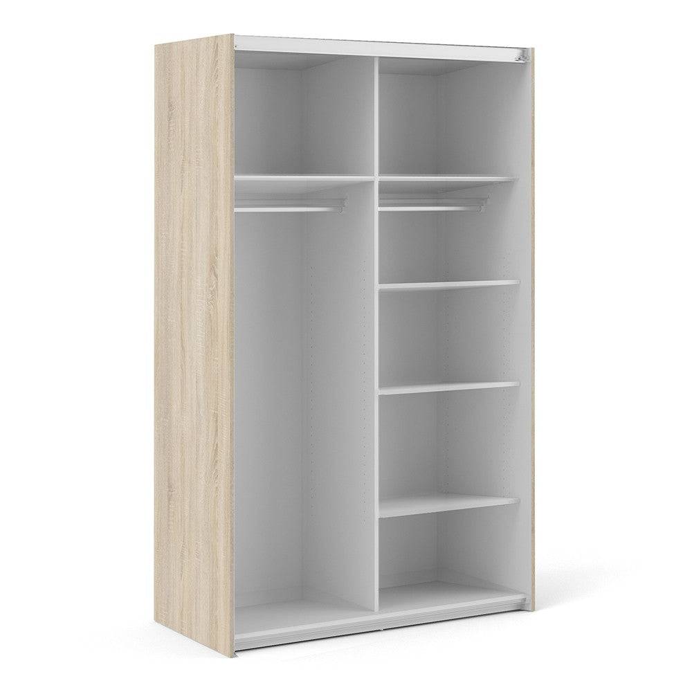 Verona Sliding Wardrobe 120cm in Oak with Oak Doors with 5 Shelves - Price Crash Furniture