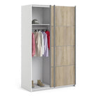 Verona Sliding Wardrobe 120cm in White with Oak Doors with 2 Shelves - Price Crash Furniture