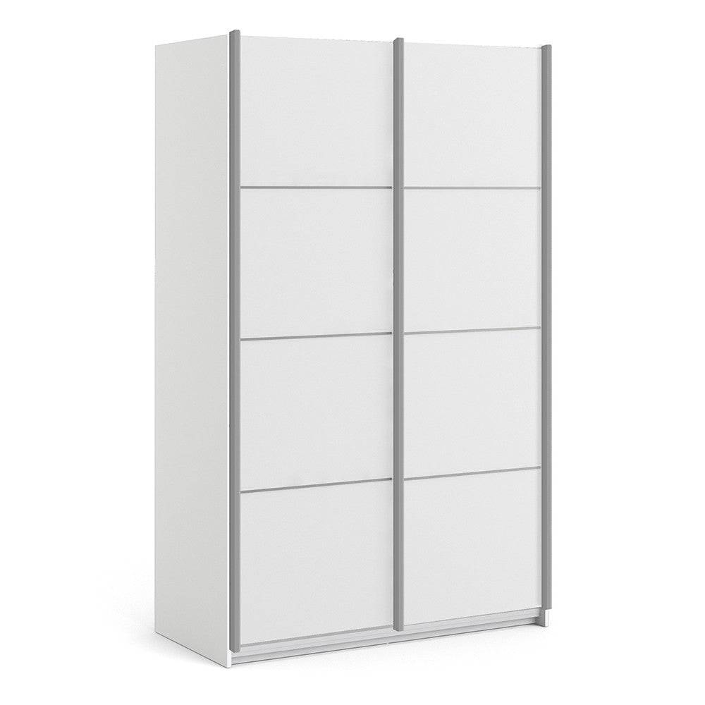 Verona Sliding Wardrobe 120cm in White with White Doors with 5 Shelves - Price Crash Furniture