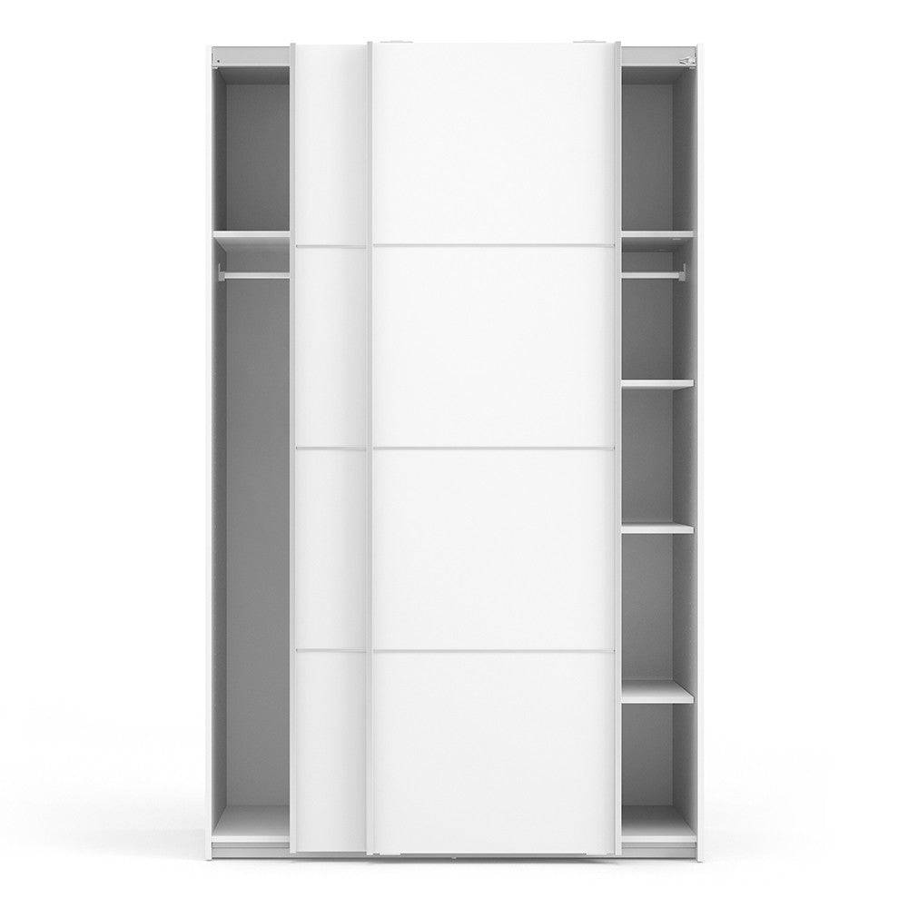 Verona Sliding Wardrobe 120cm in White with White Doors with 5 Shelves - Price Crash Furniture