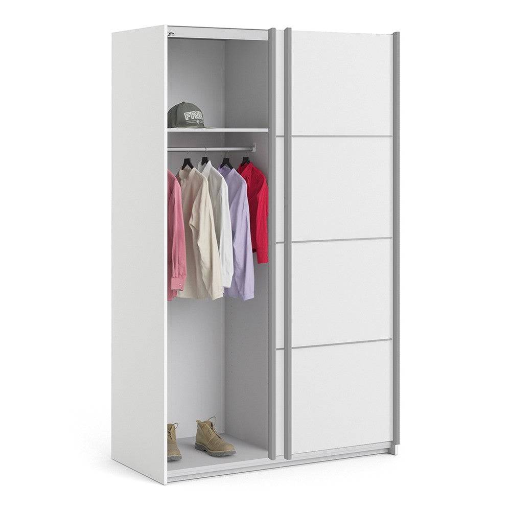 Verona Sliding Wardrobe 120cm in White with White Doors with 5 Shelves - Price Crash Furniture