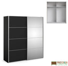 Verona Sliding Wardrobe 180cm in Black Matte with Black and Mirror Doors - Price Crash Furniture