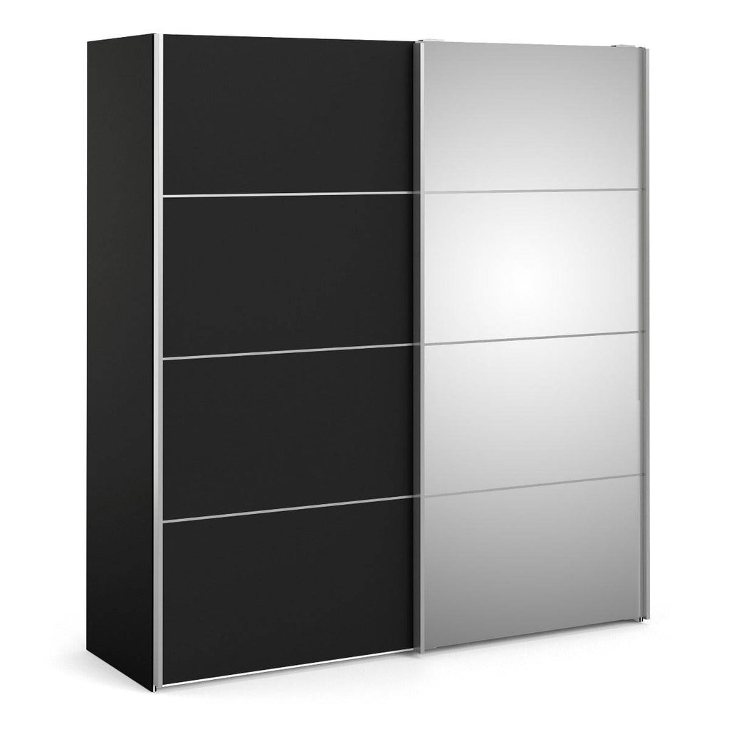 Verona Sliding Wardrobe 180cm in Black Matte with Black and Mirror Doors - Price Crash Furniture