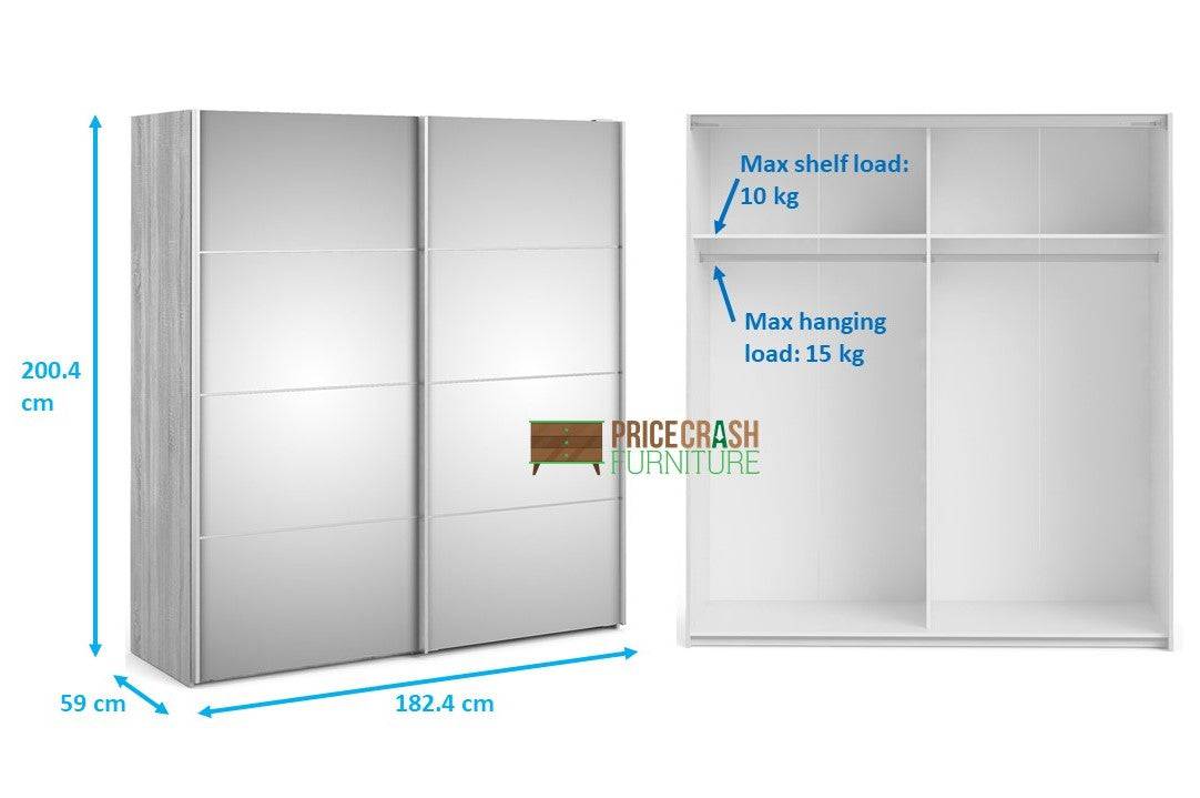 Verona Sliding Wardrobe 180cm in Black Matte with Black and Mirror Doors - Price Crash Furniture