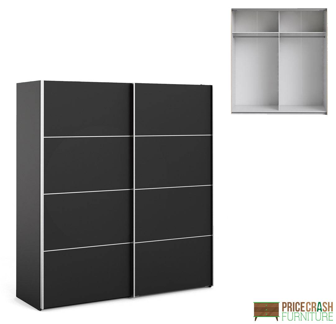 Verona Sliding Wardrobe 180cm in Black Matte with Black Doors with 2 Shelves - Price Crash Furniture