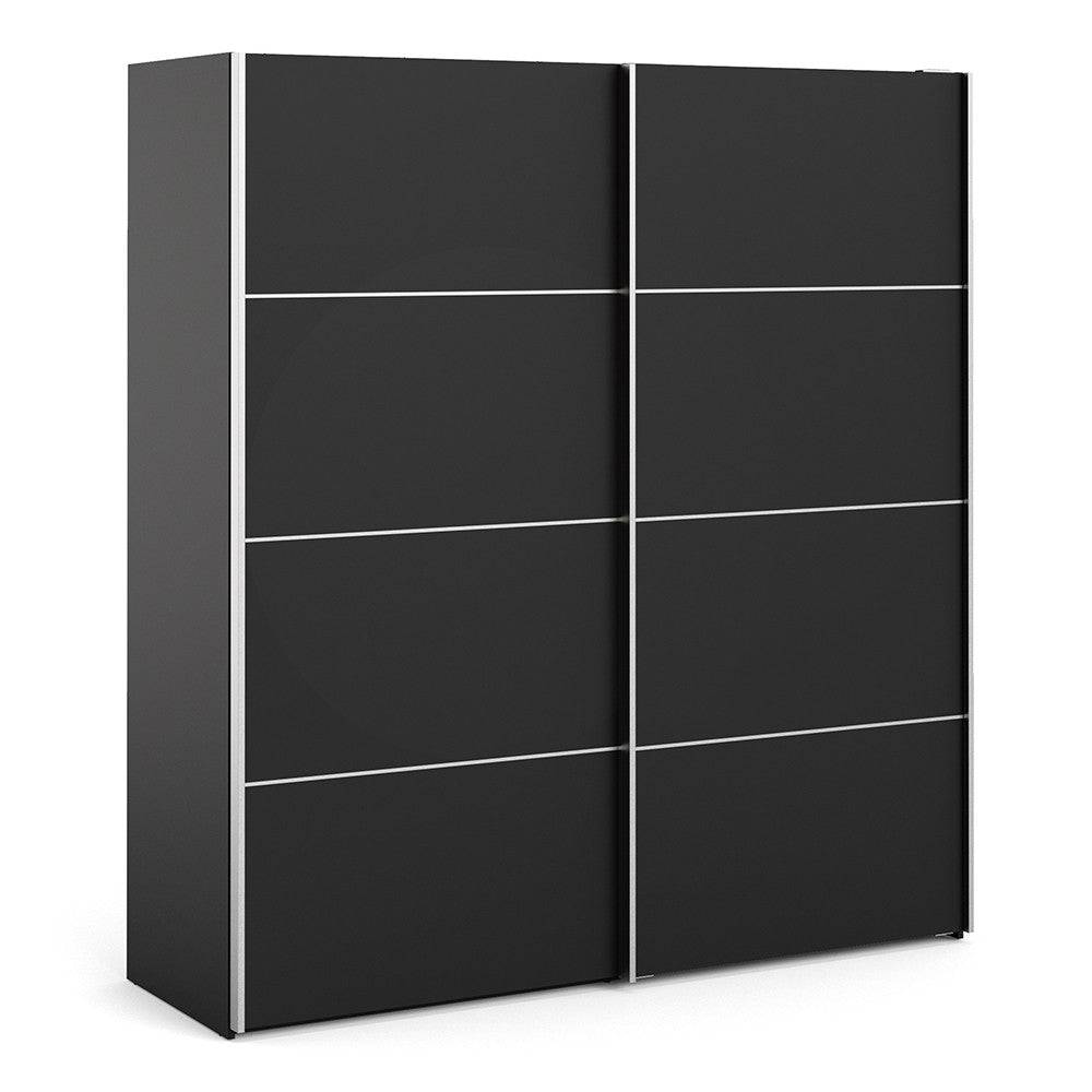 Verona Sliding Wardrobe 180cm in Black Matte with Black Doors with 2 Shelves - Price Crash Furniture