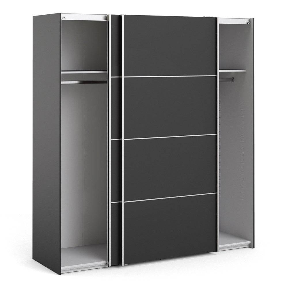 Verona Sliding Wardrobe 180cm in Black Matte with Black Doors with 2 Shelves - Price Crash Furniture