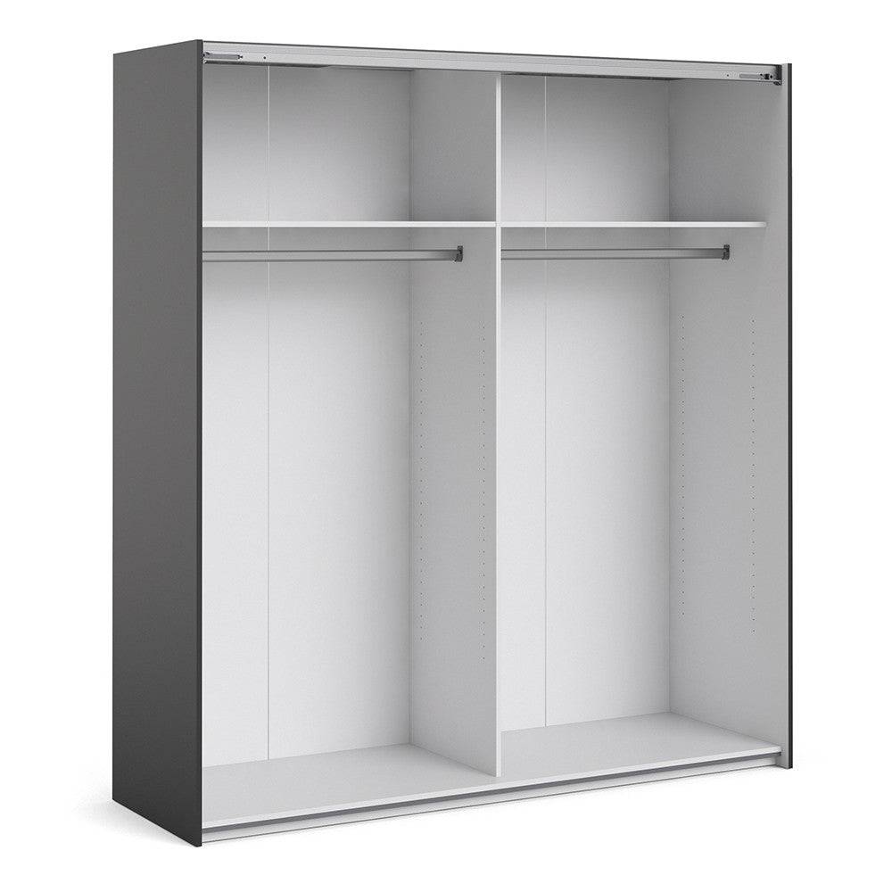 Verona Sliding Wardrobe 180cm in Black Matte with Black Doors with 2 Shelves - Price Crash Furniture