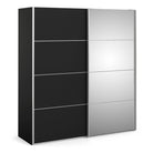 Verona Sliding Wardrobe 180cm in Black Matte with Black Matt and Mirror Doors with 5 Shelves - Price Crash Furniture