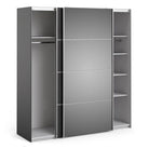 Verona Sliding Wardrobe 180cm in Black Matte with Black Matt and Mirror Doors with 5 Shelves - Price Crash Furniture