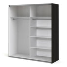 Verona Sliding Wardrobe 180cm in Black Matte with Black Matt and Mirror Doors with 5 Shelves - Price Crash Furniture