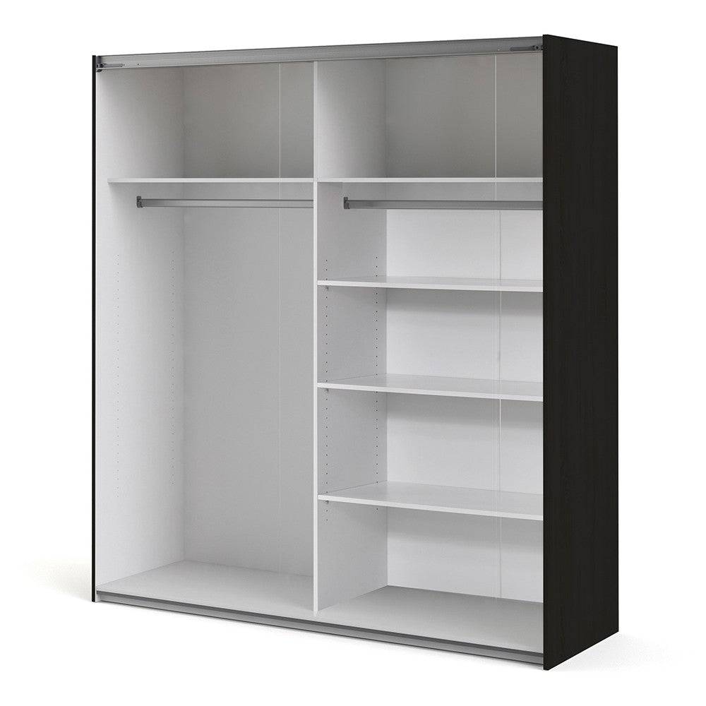 Verona Sliding Wardrobe 180cm in Black Matte with Black Matte Doors Doors with 5 Shelves - Price Crash Furniture