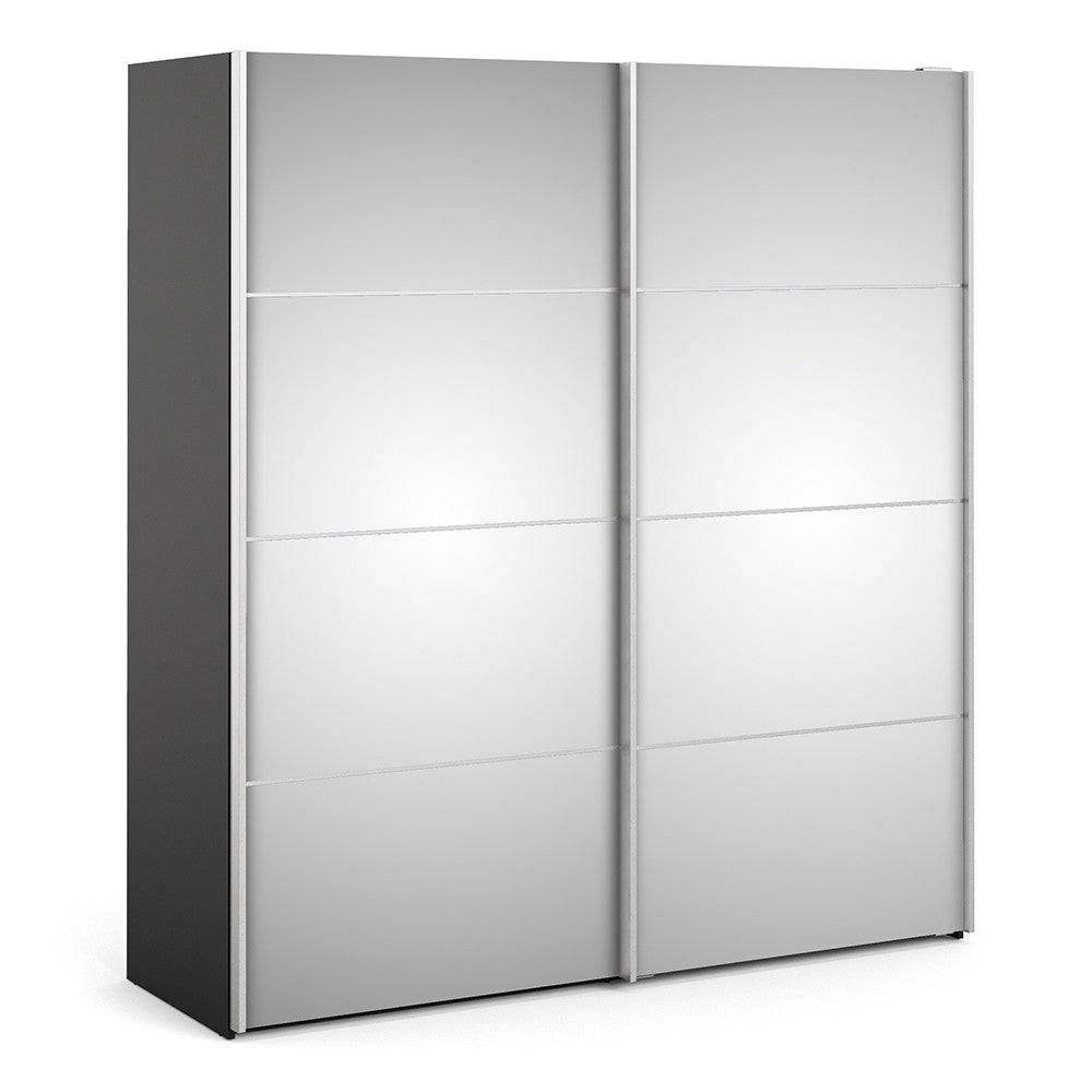 Verona Sliding Wardrobe 180cm in Black Matte with Mirror Doors with 2 Shelves - Price Crash Furniture