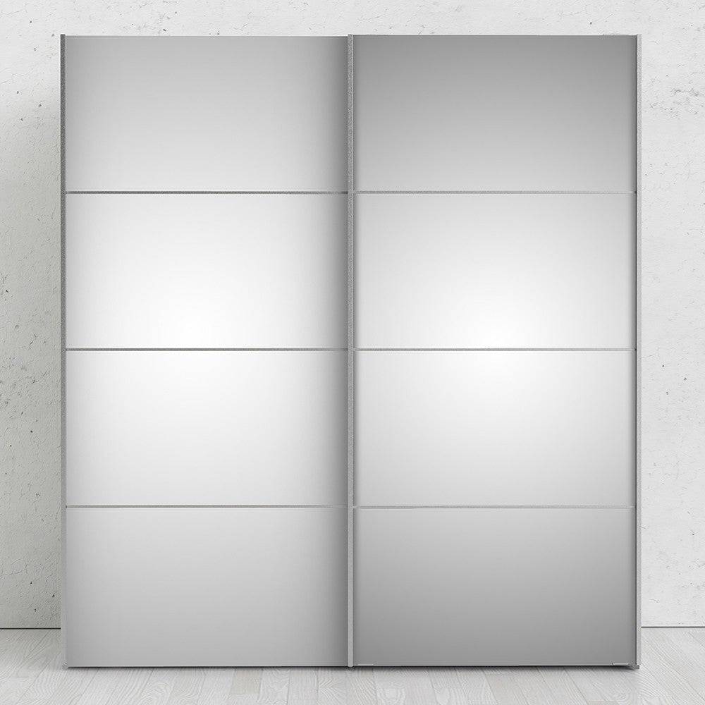 Verona Sliding Wardrobe 180cm in Black Matte with Mirror Doors with 5 Shelves - Price Crash Furniture