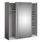 Verona Sliding Wardrobe 180cm in Black Matte with Mirror Doors with 5 Shelves - Price Crash Furniture