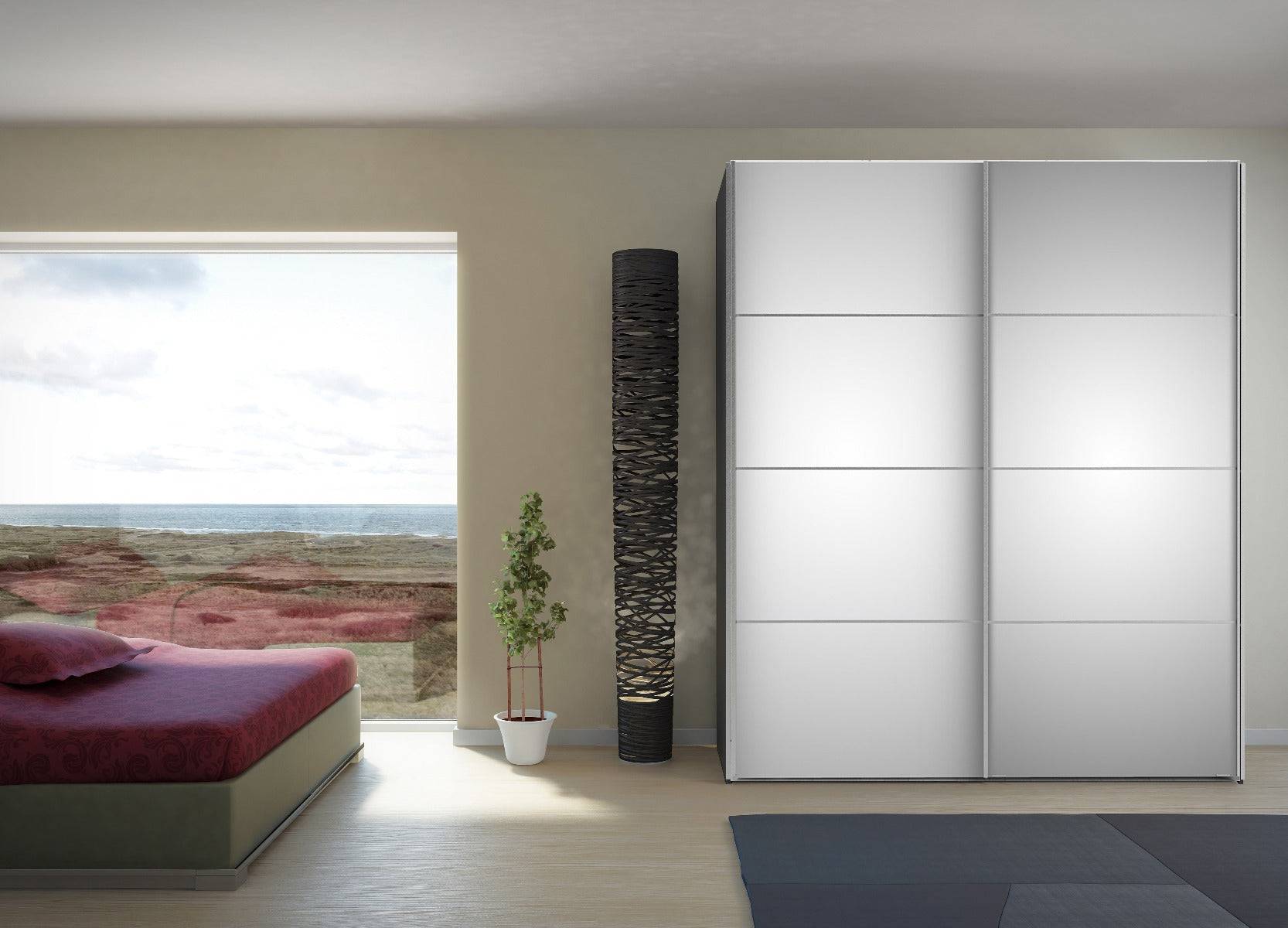 Verona Sliding Wardrobe 180cm in Black Matte with Mirror Doors with 5 Shelves - Price Crash Furniture