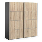 Verona Sliding Wardrobe 180cm in Black Matte with Oak Doors with 2 Shelves - Price Crash Furniture