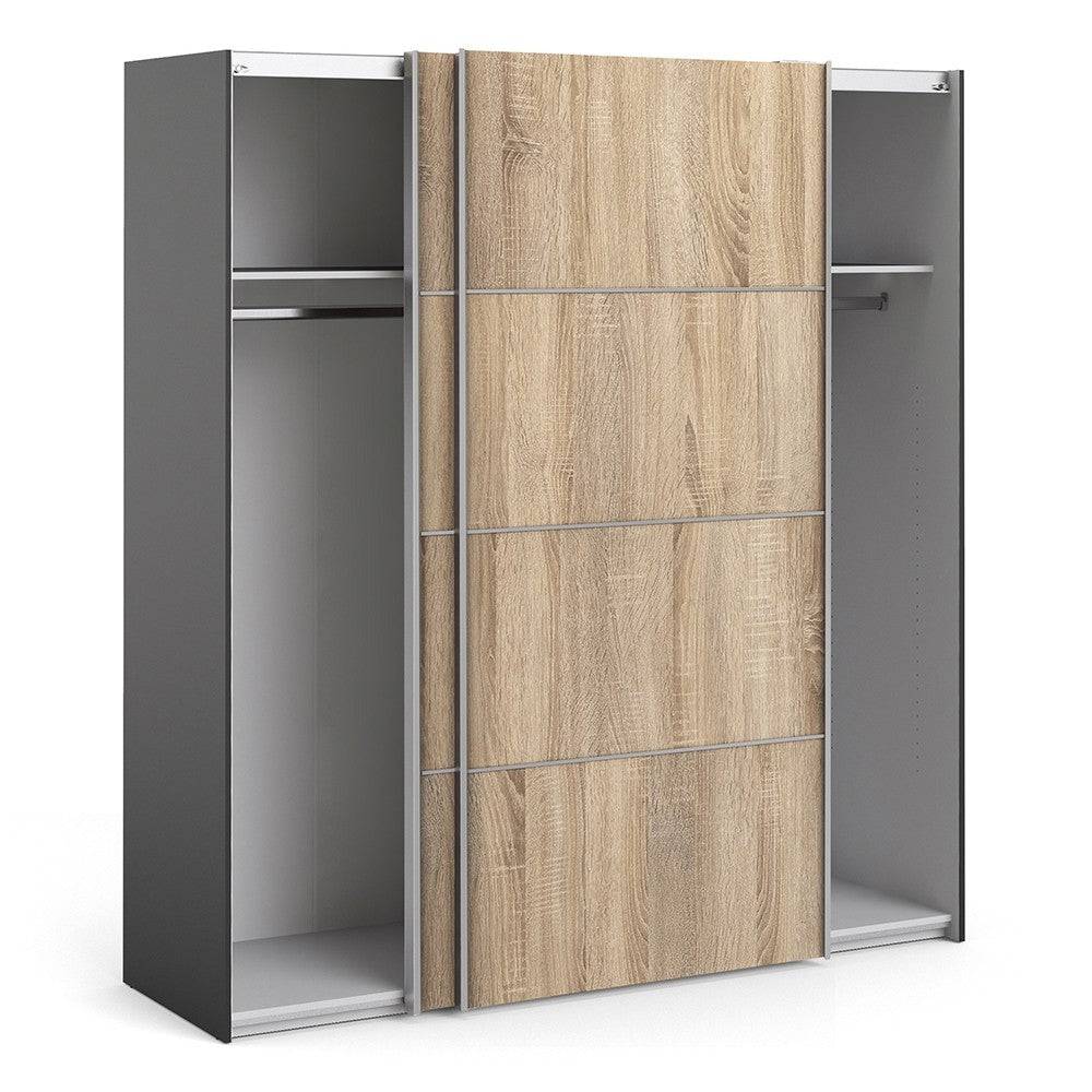 Verona Sliding Wardrobe 180cm in Black Matte with Oak Doors with 2 Shelves - Price Crash Furniture