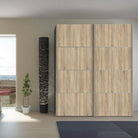 Verona Sliding Wardrobe 180cm in Black Matte with Oak Doors with 2 Shelves - Price Crash Furniture