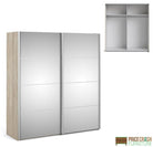 Verona Sliding Wardrobe 180cm in Oak with Mirror Doors with 2 Shelves - Price Crash Furniture