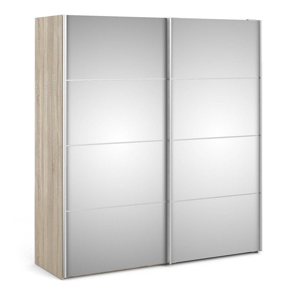 Verona Sliding Wardrobe 180cm in Oak with Mirror Doors with 2 Shelves - Price Crash Furniture