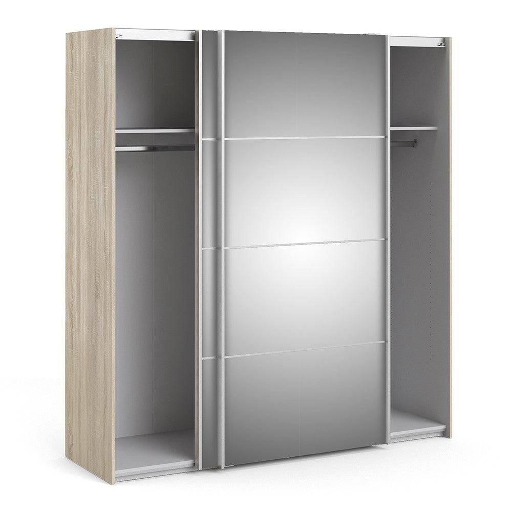 Verona Sliding Wardrobe 180cm in Oak with Mirror Doors with 2 Shelves - Price Crash Furniture