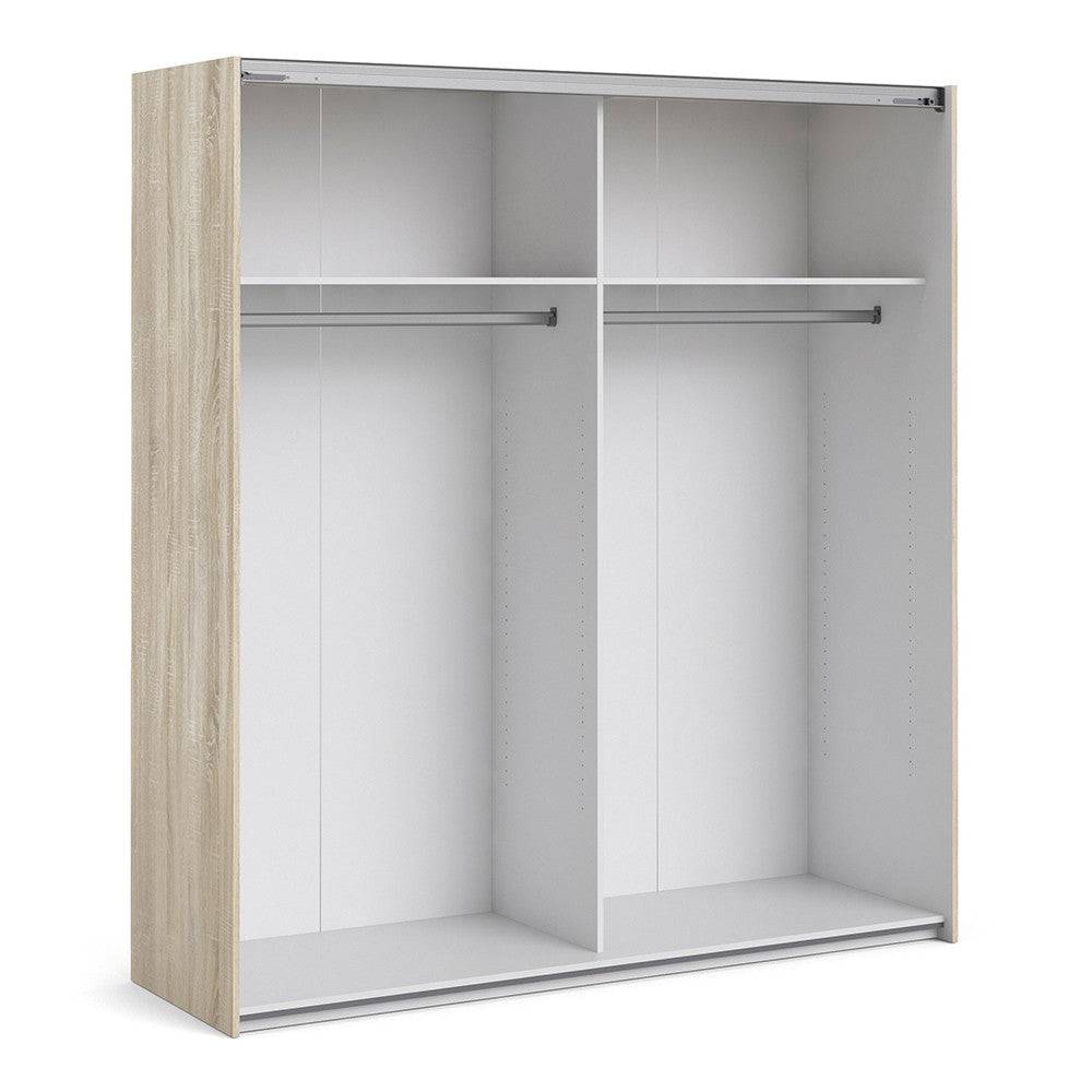 Verona Sliding Wardrobe 180cm in Oak with Mirror Doors with 2 Shelves - Price Crash Furniture